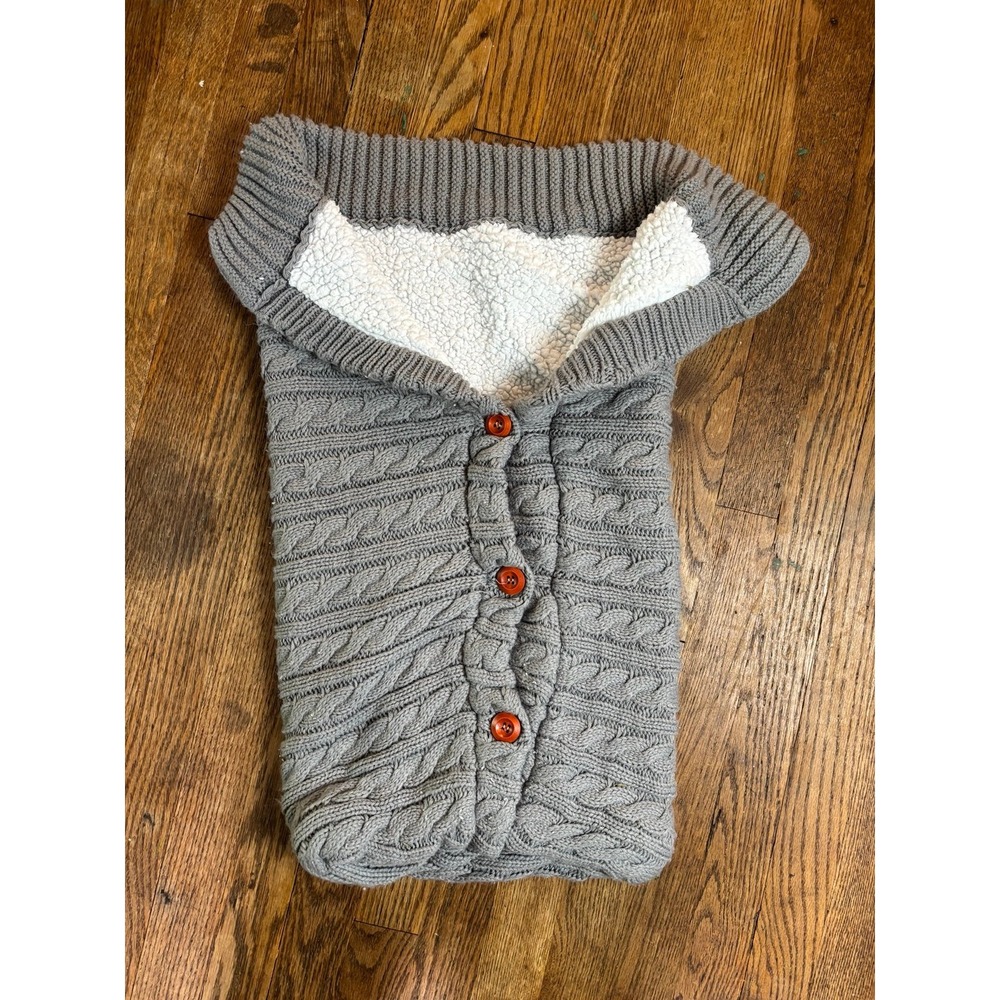 Gray Cable Knit Sherpa Lined Wearable Baby Blanket